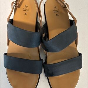 Call It Spring Black and Tan Sandals Minimalist Design